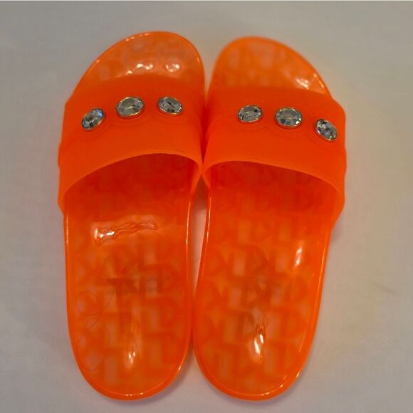 BRAND NEW KARL LAGERFELD TEAL SLIDE with CRYSTAL DETAILS SANDAL R3 - Picture 15 of 15